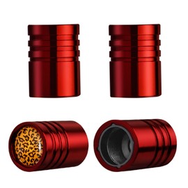 Tire Caps 4 Pack Stem Valve Caps for Car Tire Air Caps Corrosion Resistant Plastic Lined Alloy Metal Leopard Emblem for Truck Bike Red