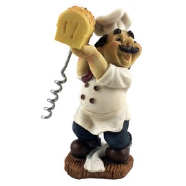 (D) Funny Cork Opener Fat Chef with Bred Figurine 6 Inches, Decorative Wine Opener