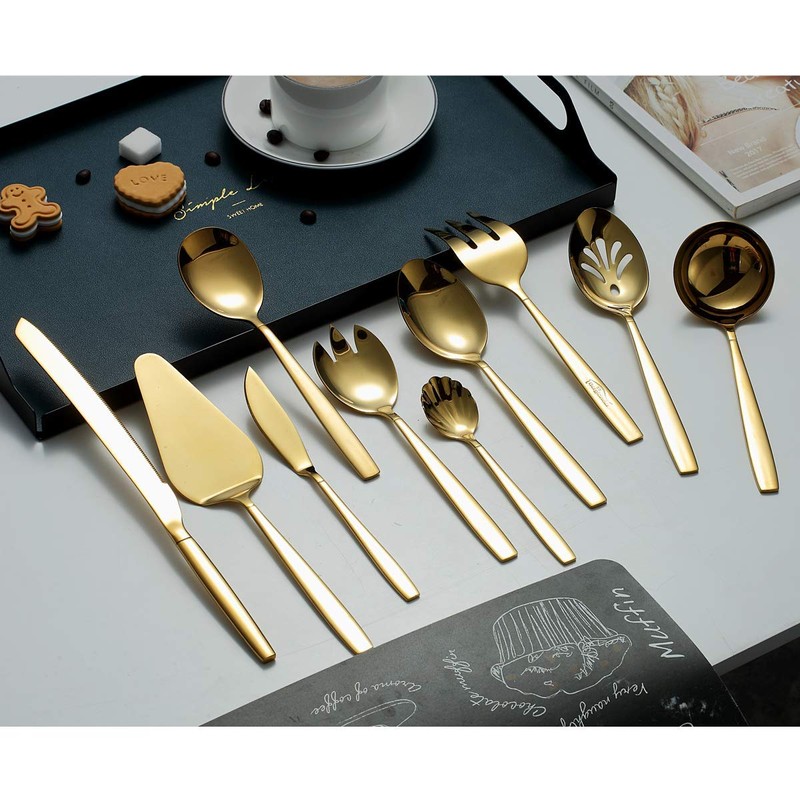 Berglander Gold Serving Utensils 10 Pieces, Titanium Golden Plating Serving
