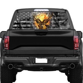 Rzuiytye Deer Flag Truck Rear Window Decal – Perforated Vinyl See-Through Sticker, Universal Fit for Pickup Trucks, Patriotic Gift for Dad, Boyfriend & Truck Owners, Easy DIY Install, 65x17IN