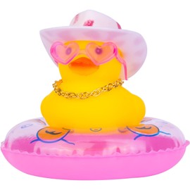 MuMyer Yellow Duck Dashboard Decorations Mini Rubber Ducks Car Ornament Accessories with Mini Cowboy Hat Swim Tube Necklace and Love Shaped Sunglasses(L4)