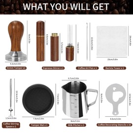 Gmnuiy51mm Coffee Tamper Set 23 PCS, Espresso Accessories Kit Barista Kit,316stainlesss Tamper & WDT Tool,316stainlesss Frothing Pitcher, Stirrer, Tamper Mat, Latte Art Pen Coffee puck screen