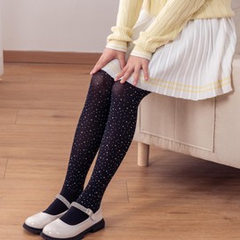 LOLANTA 2-Pack Girl Sparkle Rhinestone Tights, Kids Ballet Dance School Pantyhose, Black, 11-12 Years, XL