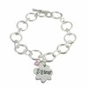Sister Flower Charm & Crystal Toggle Bracelet ~ Silver Tone