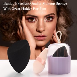 Makeup Sponge Set with Breathable Face Sponge Holder for Travel Foundation Organic Beauty Sponges for Makeup Soft Blender Sponges Professional Black