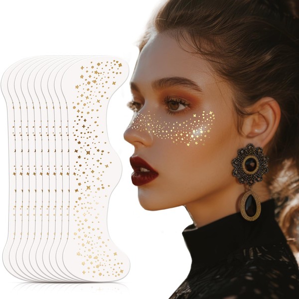 Joybble Glitzer Gesicht Sommersprossen Tattoo, 10 Stück Glitzertattoos Gold für