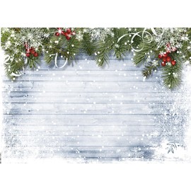 Winter Christmas Backdrop 10x8ft Snowflake and Pine Branch Wooden Wall Background White Snow Scene for Holiday Party Pphoto Booth Christmas Wall Decor 219