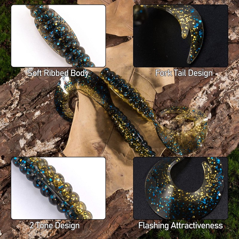 Dr.Fish 15 Pack Grub Soft Fishing Lures, 2 inch Soft