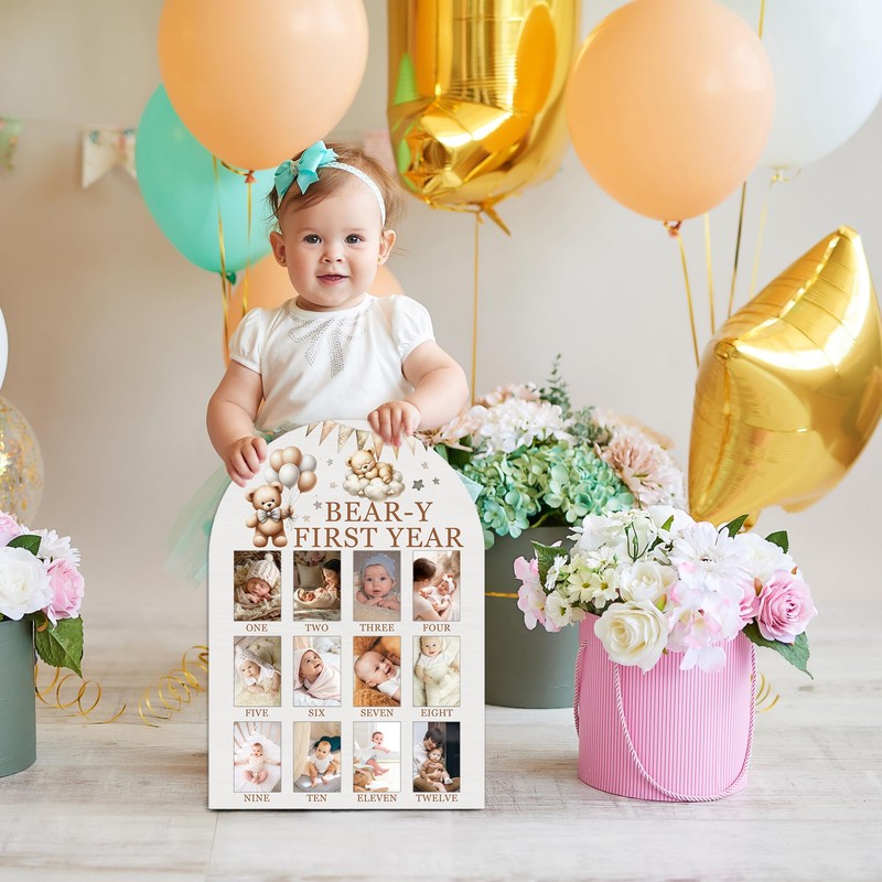 UIBOVA My First Year Photo Board, Bear-Y First Year Baby