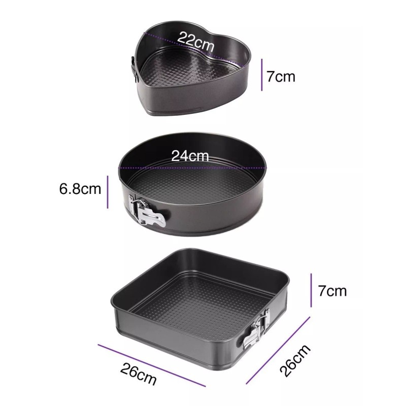 24x7 Set 3 Moldes De Reposteria Pastel Antiadherente Desmontable