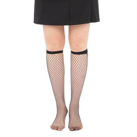 Black Omen bt003-f-2-5006-2-chu Fishnet Tights, Black, Below Knee, Reinforced Toe, Non-Slip, High Socks, 2-5006 - Medium Net - Black (Black, One Size)