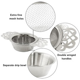 Moicstiy 2 Pack Tea Strainers with Drip Bowls, Stainless Steel Tea Strainer Bowl Loose Leaf Tea Filter for 2.5-4 Inch Cup Mouth (Sliver)
