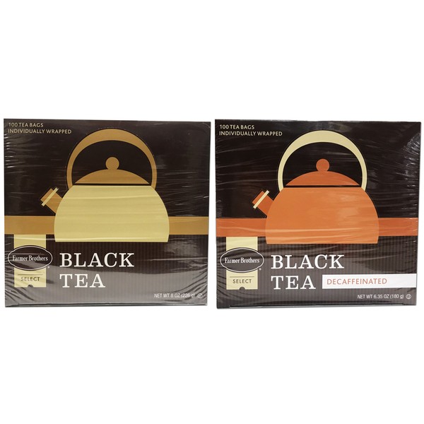 Farmer Brothers Black Tea Combo: 1 Box Regular (100 tea bags) & 1 Box Decaf (100 tea bags)