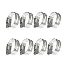 Assorted Jubilee Clips Set - 8 Piece 21-38mm Hose & Pipe Clamps, Adjustable Worm Drive Tube Joining Clamp, 304 Stainless Steel for Garden, Pool, Washing Machine & More