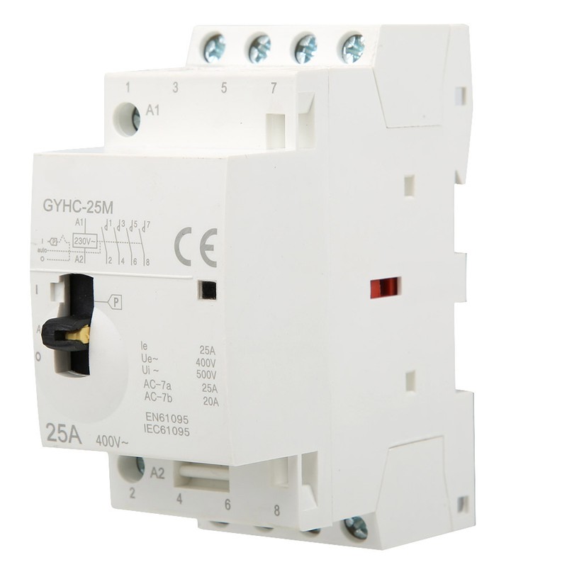 4P 25A 50Hz DIN Rail Household AC Contactor with Manual