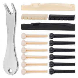 17pcs Guitar Bridge Pins, Acoustic Guitar Pegs Bridge Pins Guitar String Pegs Acoustic Guitar Bridge Pins Puller Peg Remover Guitar Brass Replacement Parts Acoustic Guitar Bridge Saddle Nut Remover