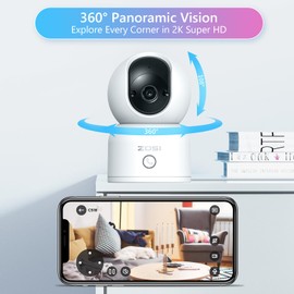 ZOSI C518 2K Pan/Tilt Smart Security Camera Indoor,360 Degree Baby and Pet Monitor,2.4G/5G Dual-Band WiFi Home Cam with Phone App,Cloud & SD Card Storage,Night Vision,2 Way Audio,Person Detection
