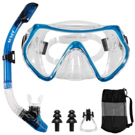 APLOS Adult Snorkel Set, Anti-Leak Anti-Fog Diving Mask Made of Hardened, Snorkelling Set with Diving Goggles and Dry Snorkel, One Size, Adults Unisex, Blue