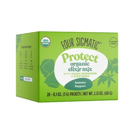 Four Sigma Foods Chaga Mushroom Elixir, Organic Chaga Mushroom Powder with Rose HIPS & Mint, Immune Support & Overall Wellness, 20 Counts of 0.1oz (3 G)