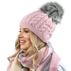 Alur Women's Beanie Winter Hat Knitted Hat with Bobble - Warm Elastic Elegant Winter Hat Eko Bobble Hat - Soft Yarn Stylish Universal Warm, Pink (pink 2)
