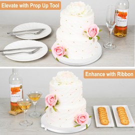 BOARDS+ BOARDS+ Sleek Cake Board Drums 10 Inch (14 Pack) | 1/2" Thick Rounds | Free Prop Up Tool & Matching Ribbon | Sturdy Professional Looking & Greaseproof Circles for Heavy/Tiered Cakes