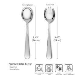 KEAWELL Premium 9.45" Louise Salad Servers, 18/10 Stainless Steel, Exceptional mirror finish, Dishwasher Safe (Salad Servers)