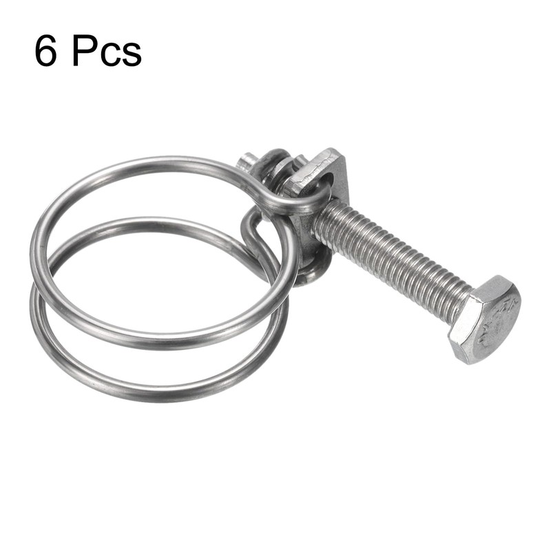 sourcing map 6Pcs Double Wire Hose Clamp, 32-36mm Adjustable Stainless