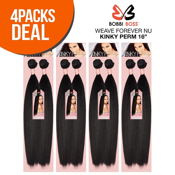 MULTI PACK DEAL! Bobbi Boss Synthetic hair Weave Forever Nu Kinky Perm 16" (4-PACK, 1B)