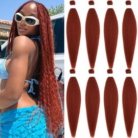 Ginger Braiding Hair Kanekalon Prestretched Braiding Hair 30 inch 8 Packs Colored Hair Extensions for Braiding 350 Ginger Copper Braiding Hair Pre Stretched Natural as Human Braiding Hair Micro Braids