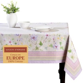 Maison d' Hermine Tablecloths, 100% Cotton, 160 cm x 220 cm, Decorative, Washable, Square Tablecloth, Tablecloth for Mother's Day Gifts, Dining, Kitchen, Magnolia Mornings - Spring/Summer