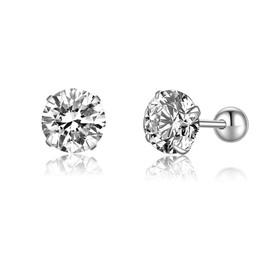 SLUYNZ Sterling Silver Round Simulated Diamond Stud Earrings for Women Teen Girls Round CZ Stud Earrings Set Screw Back Small CZ Ear Stud (B-18K GOLD, 6MM CZ)