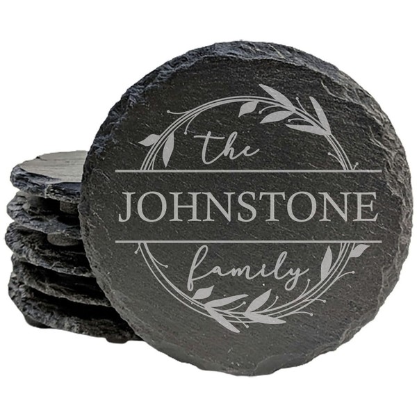Personalized Monogram Coasters, Natural Slate Stone Coaster Set, Birthday, Wedding