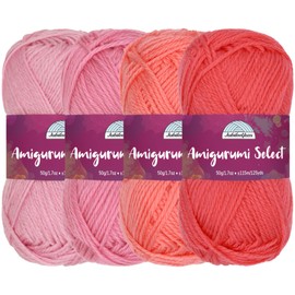 Amigurumi Select 100% Acrylic Craft Yarn Skeins Crochet and Knitting Projects - Acrylic Fingering Weight - Shades of Pink - 4 Skeins