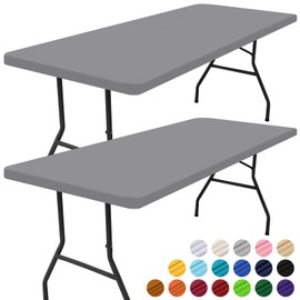 Smiry - Mantel rectangular para picnic, paquete de 2, manteles ajustables impermeables y elásticos para mesas de 6 pies, mantel lavable de poliéster para camping, interior y exterior (gris, 30 x 72