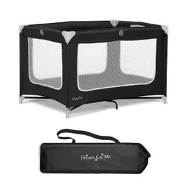 Dream On Me Zoom Portable Playard in Black, Lightweight, Packable and Easy Setup Baby Playard, Breathable Mesh Sides and Soft Fabric - Comes with a Removable Padded Mat