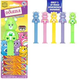 DOUzzle Kosher Pez Candy & Care Bears Dispenser + 3 Assorted Fruit Refills (Pack of 1) Easter Egg Filler, Gluten Free, Kosher Parve, USA Made