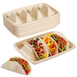 Crazystorey 20 Pack Disposable Taco Holders, Premium Taco Holder Disposable Individual Biodegradable Taco Stand with 3 Compartments Paper Taco Plates Serving Set for Party Taco Tuesday Taco Bar (20)