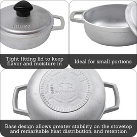IMUSA USA 4 Piece 0.5Qt Traditional Colombian Mini Calderos (Dutch Oven) for Cooking and Serving, Silver