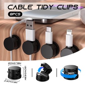 Redamancy 8 teiliger Kabelhalter Magnetisch, Kabelhalter Kabelclips Kabel Management, Stark Haftende Draht Ladegerät Halter für Nachttisch, Schreibtisch,USB, Audiokabel