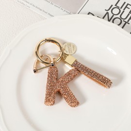 DLCOFOUND Alphabet Initial Letter Car Keychain with Sparkly Rhinestone Bling Gifts for Woman Backpack Bag Charm Decoration