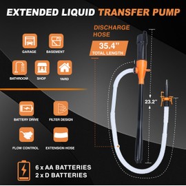 Portable Power Battery Pump, Fuel Transfer Pump Battery Operated Electric Siphon Pump for Gas, Fuel, Diesel, Water Transfer 2.2 GPM, Extra Long Hose