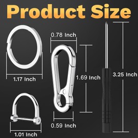 2Pack Keychain Rings for Car Keys Metal Key Chain Holder with Detachable D-Ring, Carabiner Keychain Hook, Key Chain Clip for Purse Charm Hook, Men and Women Key Fob Car Accessories (Black and Silver)