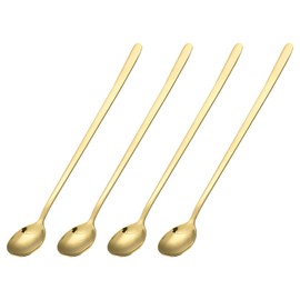 uxcell 4Pcs Stainless Steel Mixing Spoon 9.3 Inch Cocktail Stirrer Bar Spoon Drink Stirring Spoon with Long Handle for Bar Cocktail Ice Tea, Gold