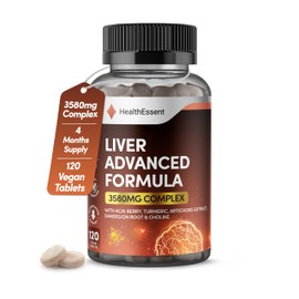 Liver Detox Advanced Formula – 3580mg Complex for Liver Cleanse & Repair, with Acai, Artichoke, Choline, Dandelion Root & Turmeric Powder, (4 Month Supply) – 120 Vegan Tablets by HealthEssent