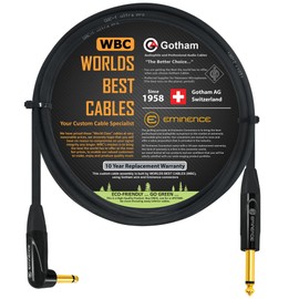 WORLDS BEST CABLES 2 Foot - Gotham GAC-1 Ultra Pro - Premium, Low-Capacitance Guitar Bass Instrument Cable - with Straight to Angled 1/4 Inch Eminence Gold Plated Connectors