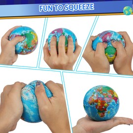 Umnodobn Mini Earth Soft Squishy Ball 3 Pack - 3.7 Inch Foam Globe Stress Balls for Boys Girls- Educational Geography Squishies Toys- Squeeze Sensory Learning Toy World Map for Kids Adults