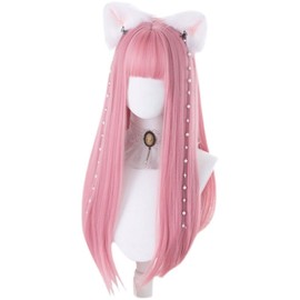 RyuuCos Women's Wig, Long Straight Pink, Wig, Long Hair, Small Face, Harajuku Style, Small Face, Cosplay, Heat Resistant, Disguise, Costume, Present, Events, Halloween, Christmas, School Festivals,