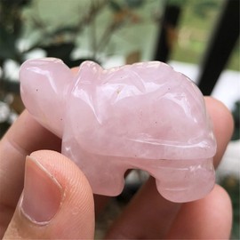 Ladeukoi Rose Quartz Stone Turtle Statue, Hand Carved Tortoise Animal Collectible Sculpture Fengshui Healing Crystal 1.5"(40mm)