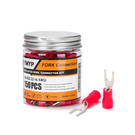 YMYP 150PCS Fork Wire Connectors Insulated - red 22-16 AWG M3.5 Stud Size #6 - U-Type Tinned Copper Spade Electrical Crimp PVC Terminals