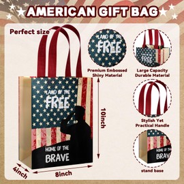 Frienda 50 Pcs Patriotic Gift Bags Bulk Veterans Day Non Woven Gift Bags American Flag USA Veteran Souvenirs Military Gifts Church Party Decorations Favors